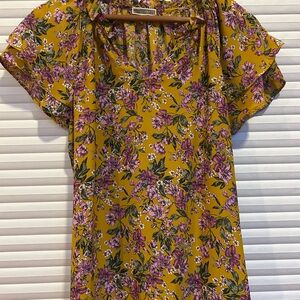 Pleione Yellow and Purple Floral Blouse